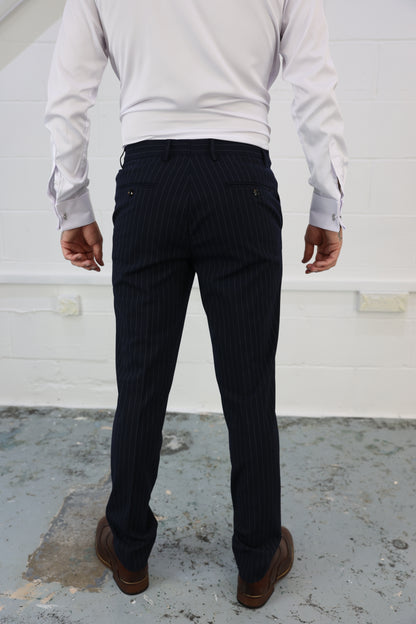 Navy Pinstripe Stretch Trouser