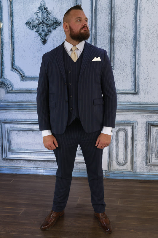 Navy Pinstripe XL Three Piece Suit