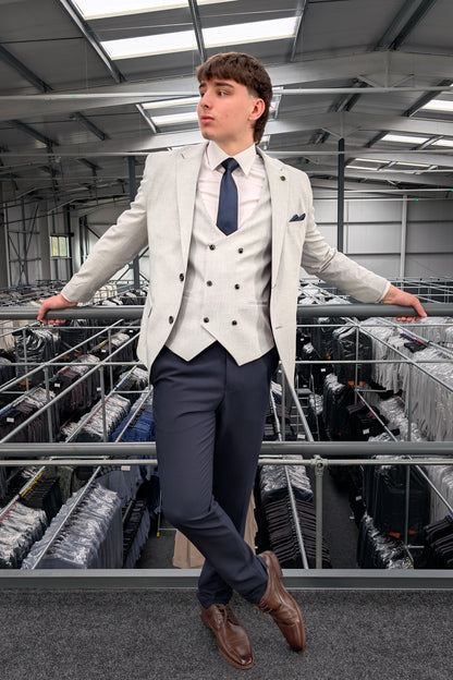 HARRY Light Grey Contrast Navy Three Piece Suit