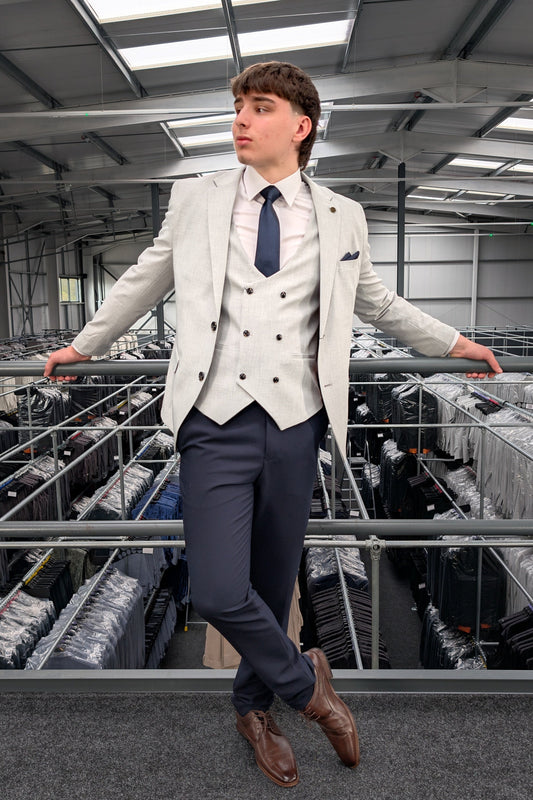 HARRY Light Grey Contrast Navy Three Piece Suit
