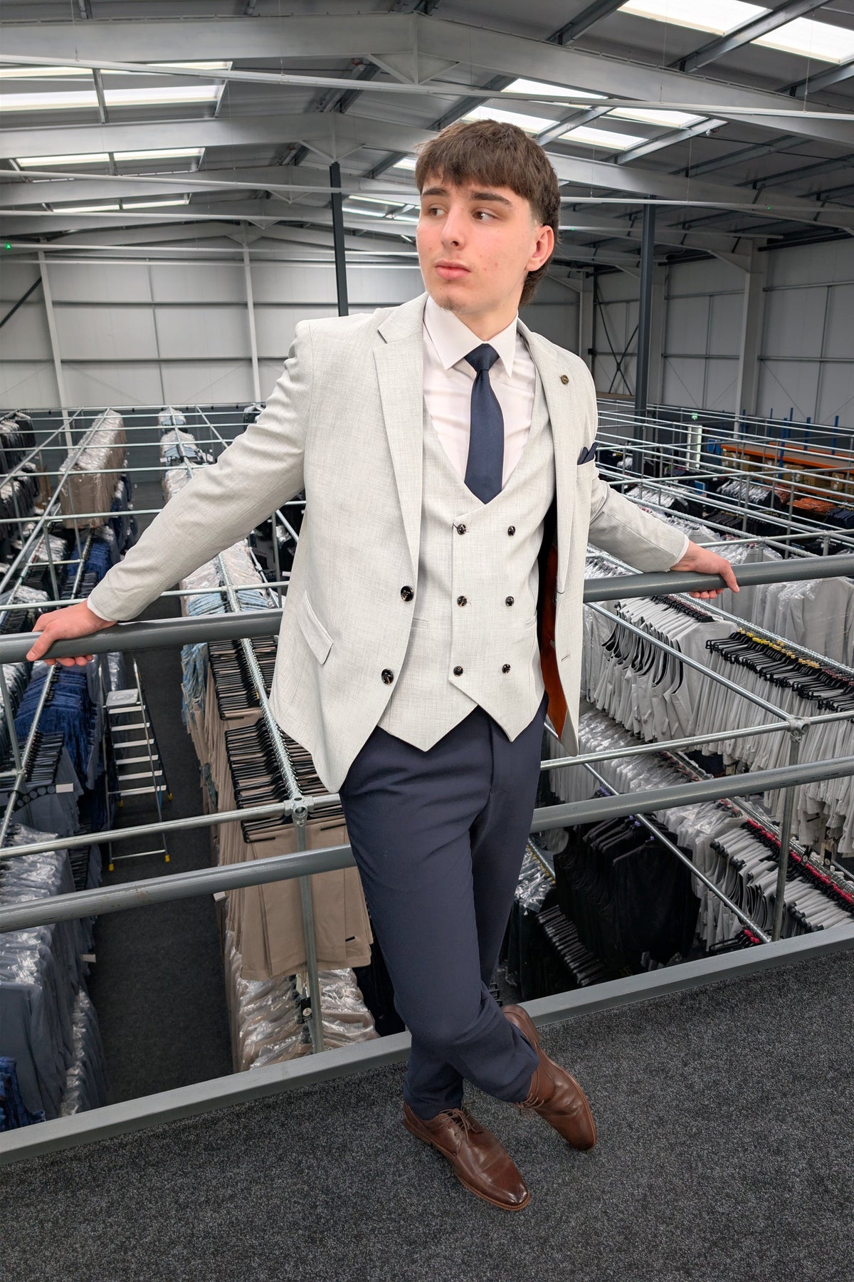 HARRY Light Grey Contrast Navy Three Piece Suit