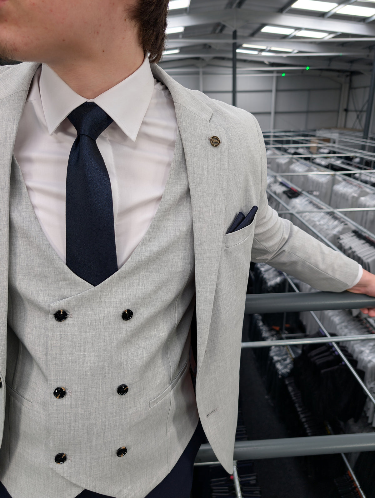 HARRY Light Grey Contrast Navy Three Piece Suit
