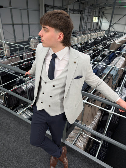 HARRY Light Grey Contrast Navy Three Piece Suit