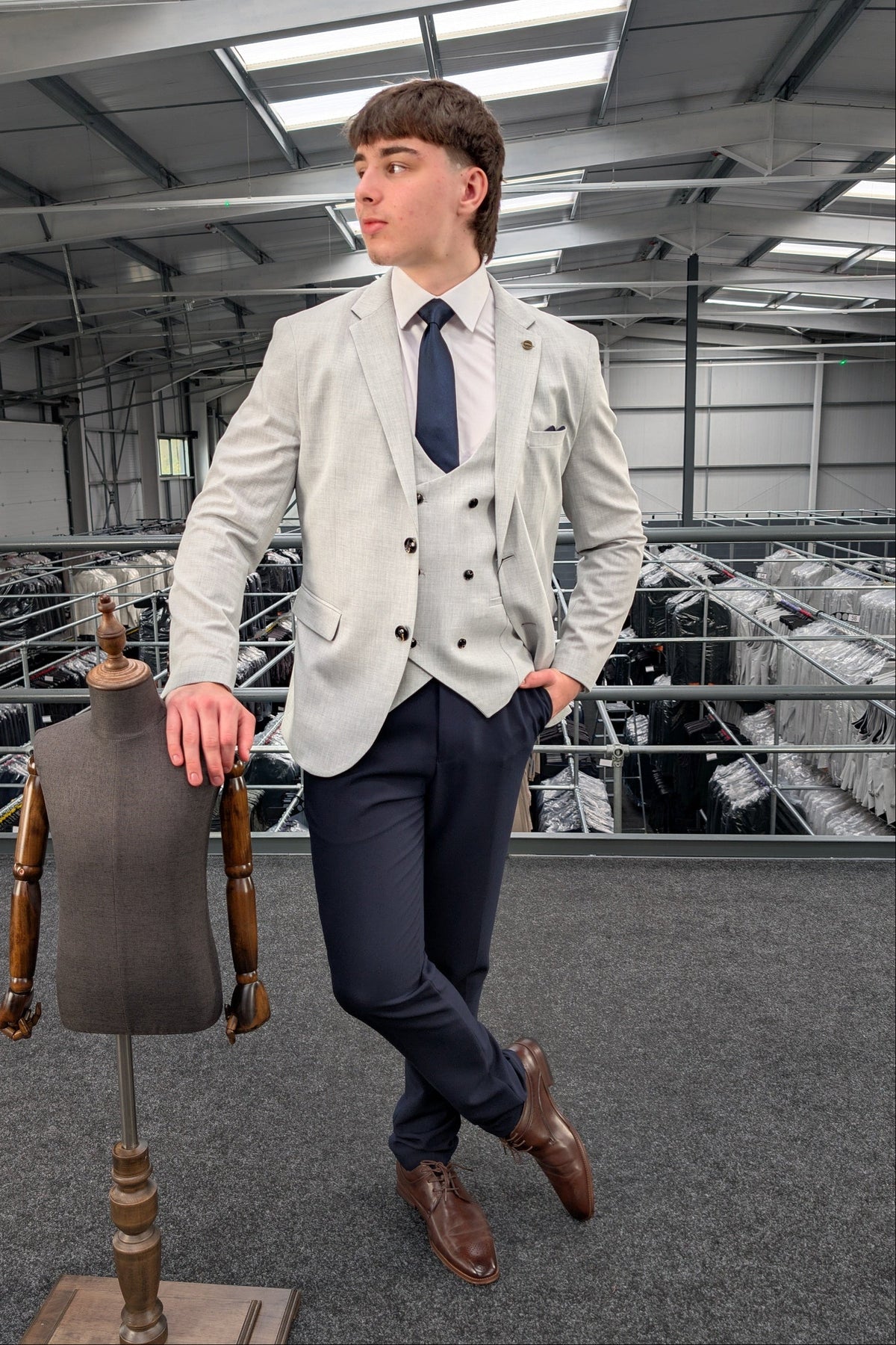HARRY Light Grey Contrast Navy Three Piece Suit