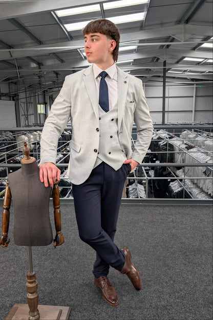 HARRY Light Grey Contrast Navy Three Piece Suit