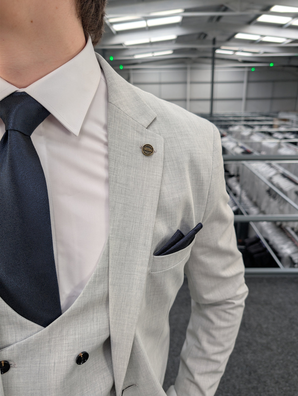HARRY Light Grey Contrast Navy Three Piece Suit