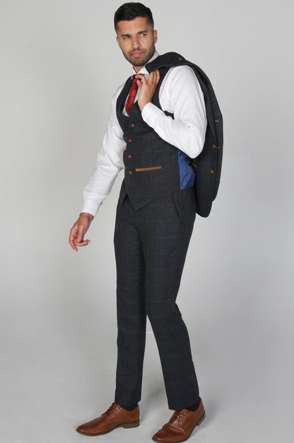 Paul Andrew Madrid Charcoal Check Three Piece Suit