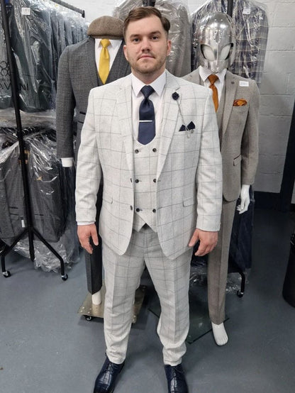 Cavani Radika Snow Grey Check Three Piece Suit