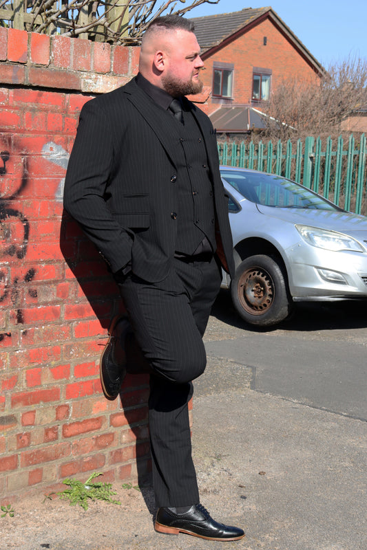 Black Pinstripe XL Three Piece Suit