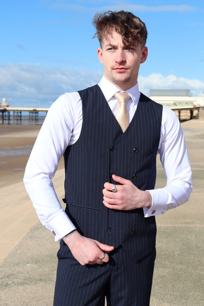 NAVY PINSTRIPE THREE PIECE