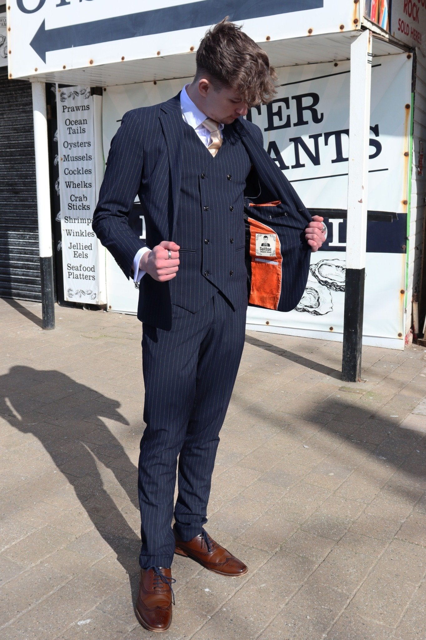 NAVY PINSTRIPE THREE PIECE