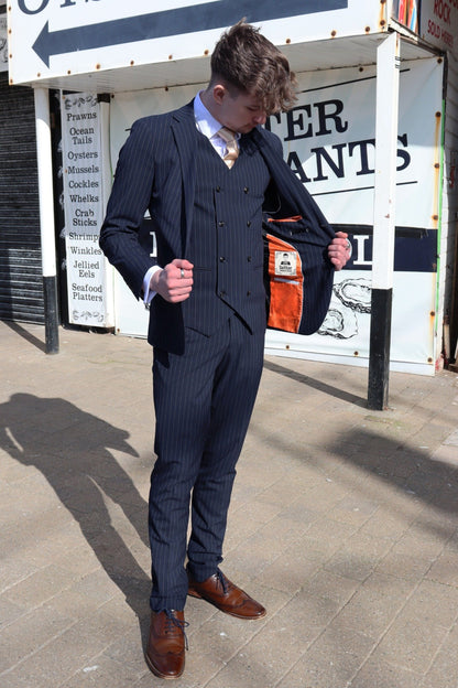 NAVY PINSTRIPE THREE PIECE