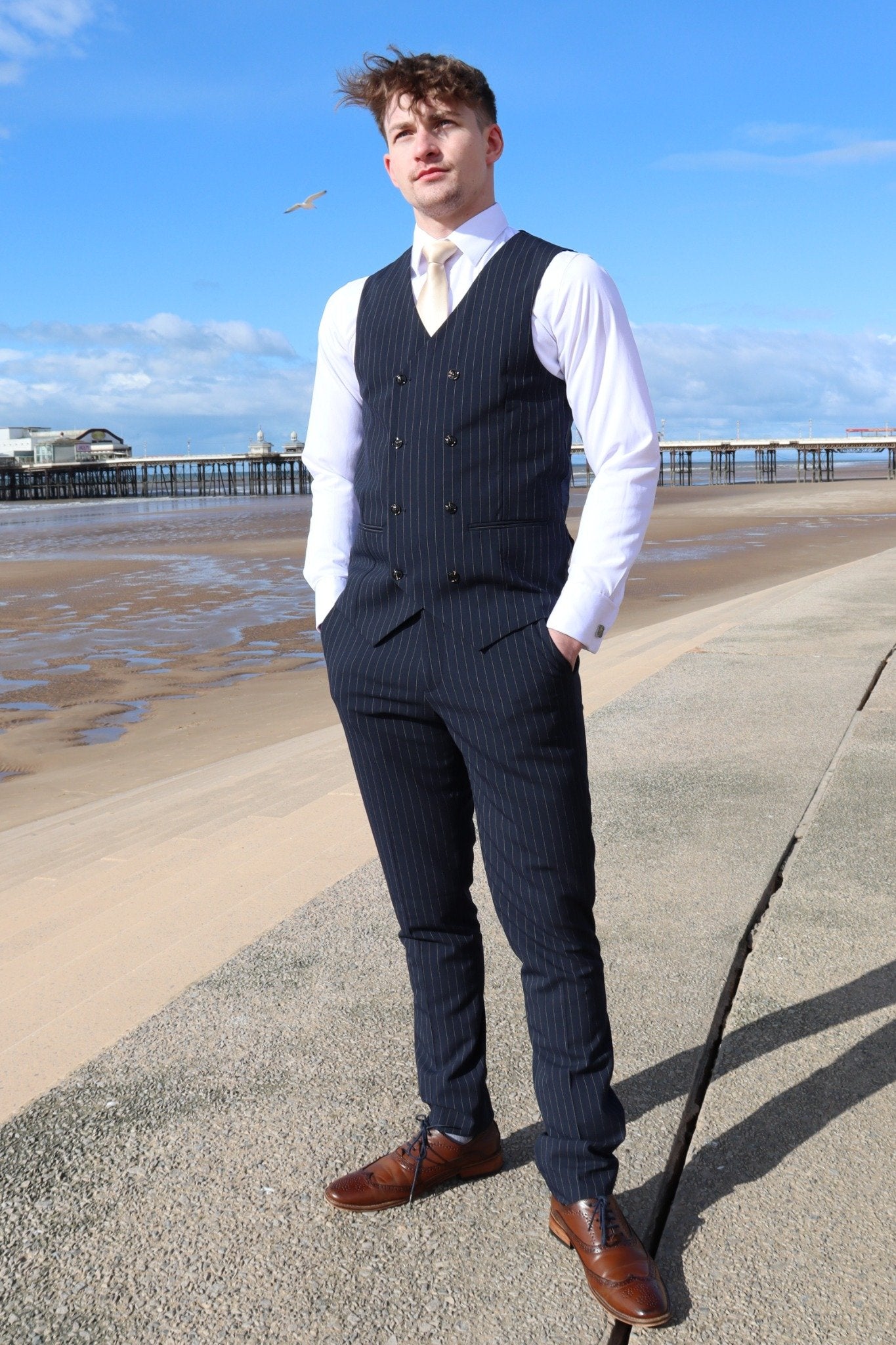 NAVY PINSTRIPE THREE PIECE