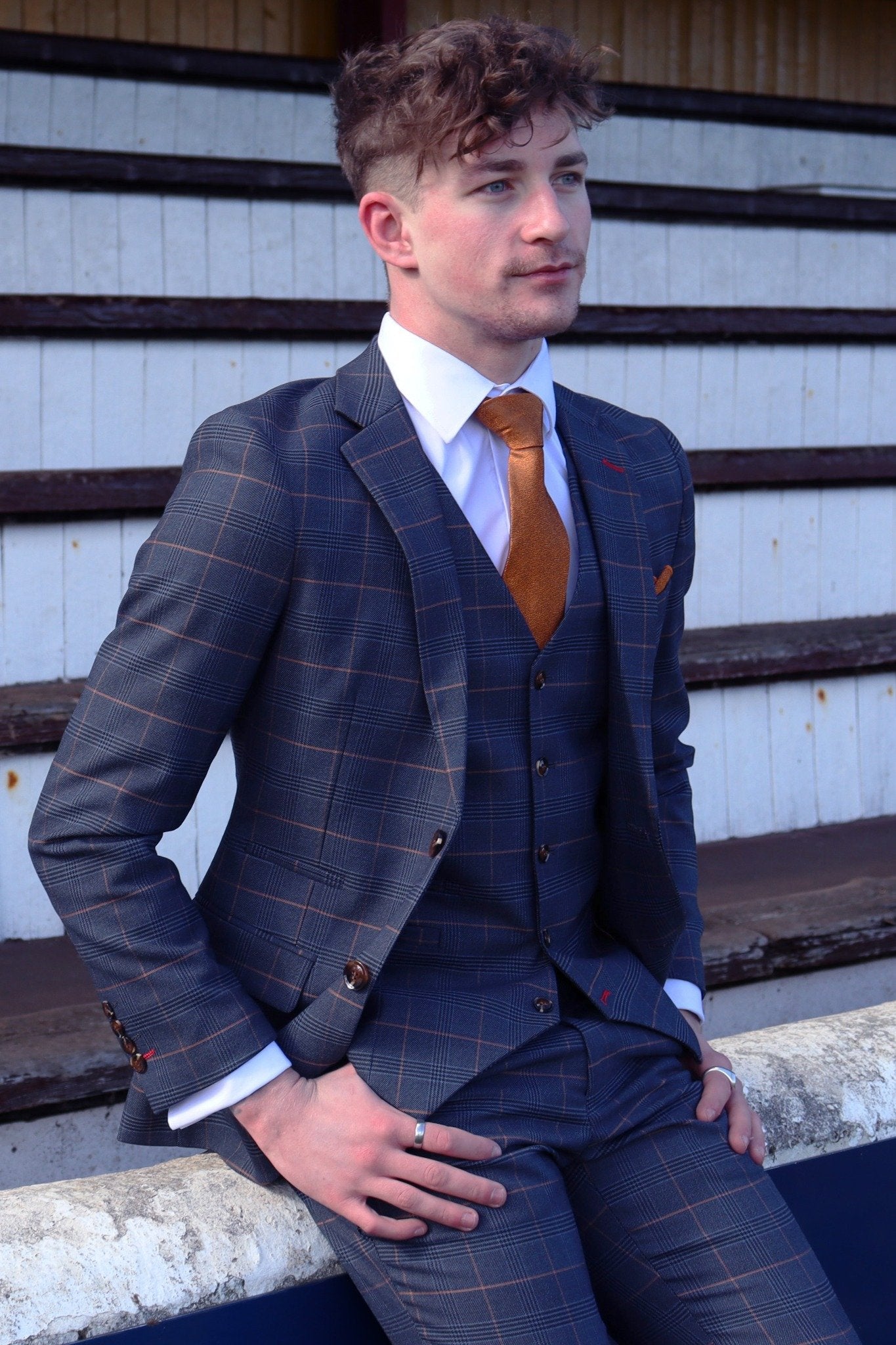 Thomas windowpane check wedding suit with modern colours and tailored fit