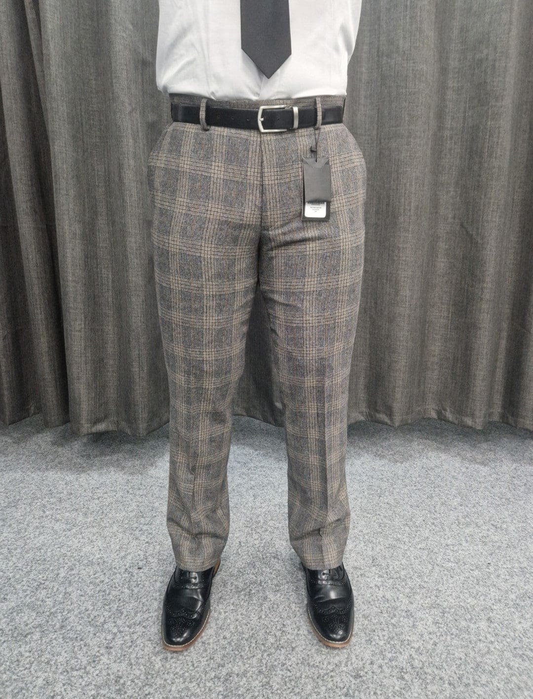 Grey Tan Check Wool Two Piece Suit
