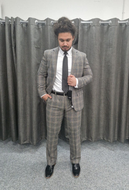 Grey Tan Check Wool Two Piece Suit