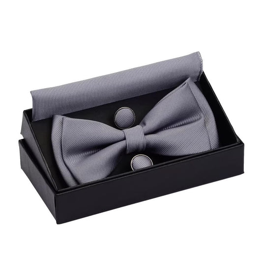 Silver Bow Tie Set