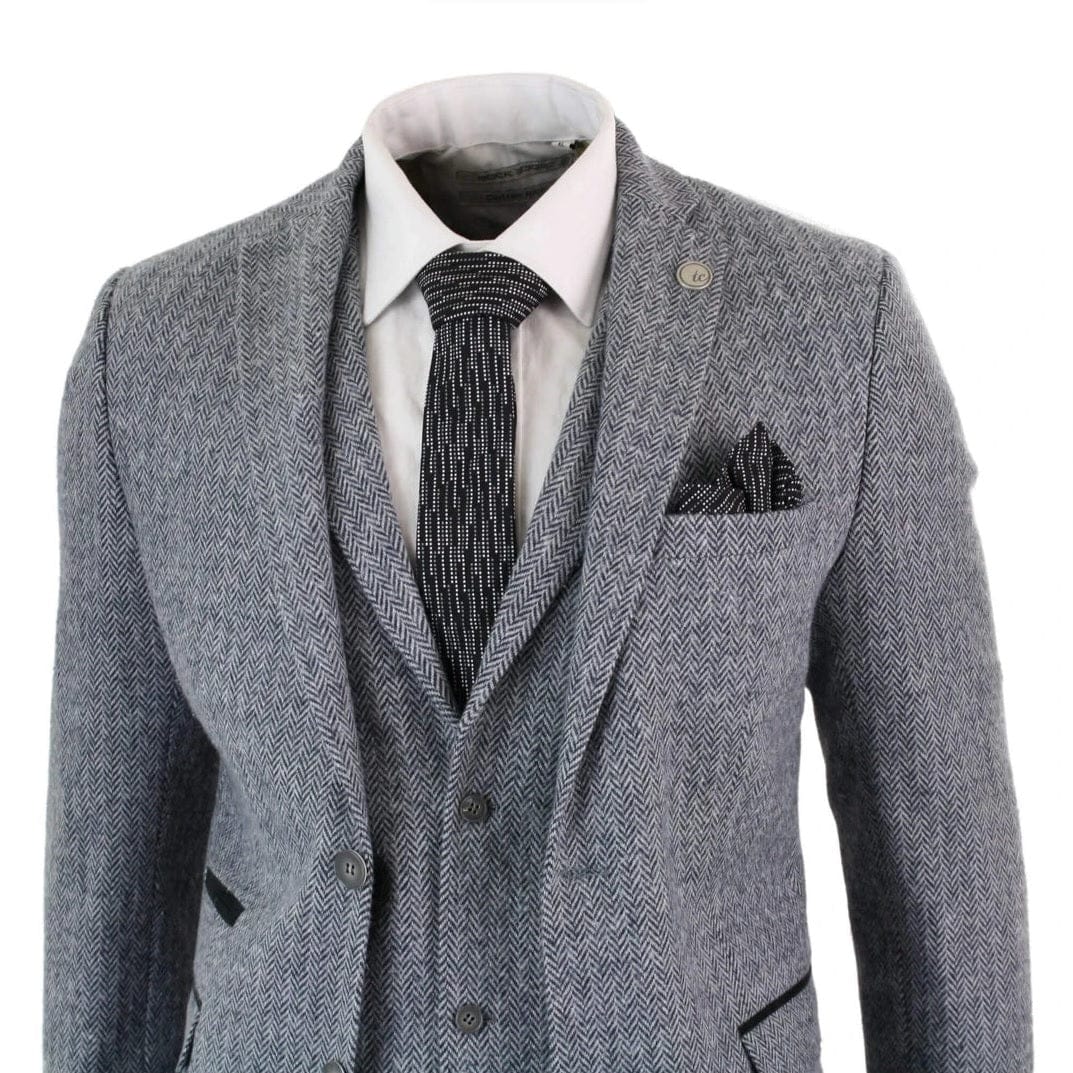 Knighthood Grey Herringbone Tweed Three Piece Suit