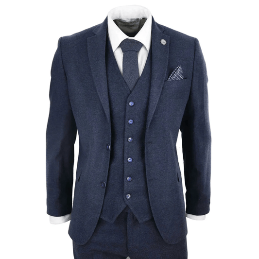 Truclothing Navy Tweed Three Piece Suit