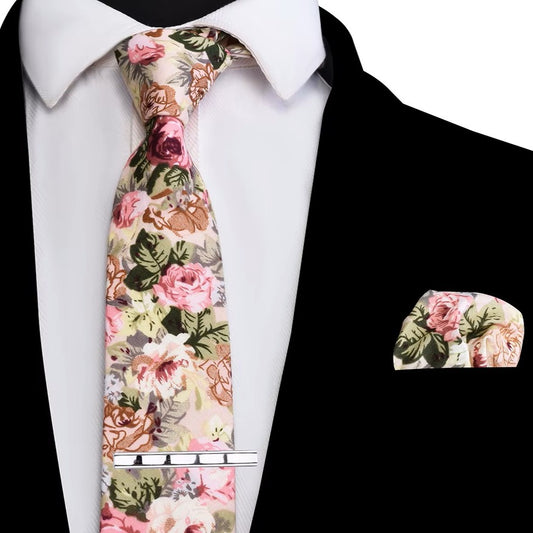 Vintage Pink Bloom Tie Set