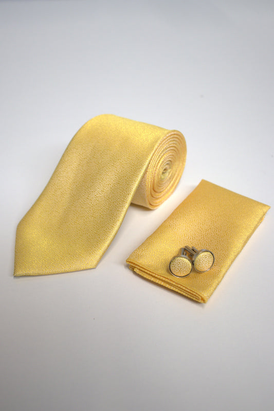 Bright Banana Yellow Textured Tie Set