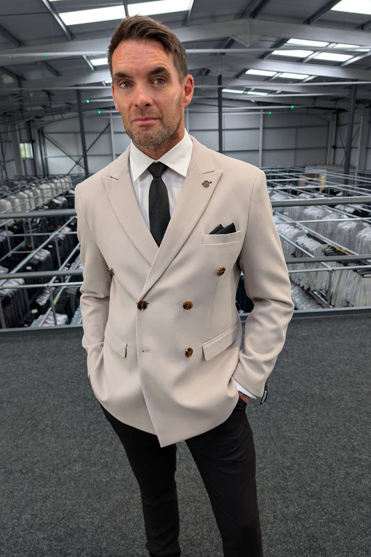 ESCOBAR Stone Textured Double Breasted Contrast Three Piece Suit