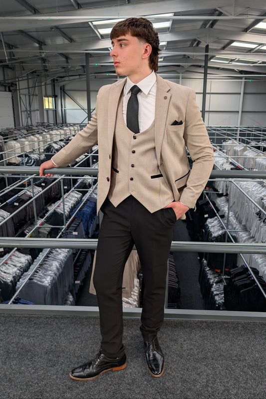 Charles Beige Contrast Three Piece Suit
