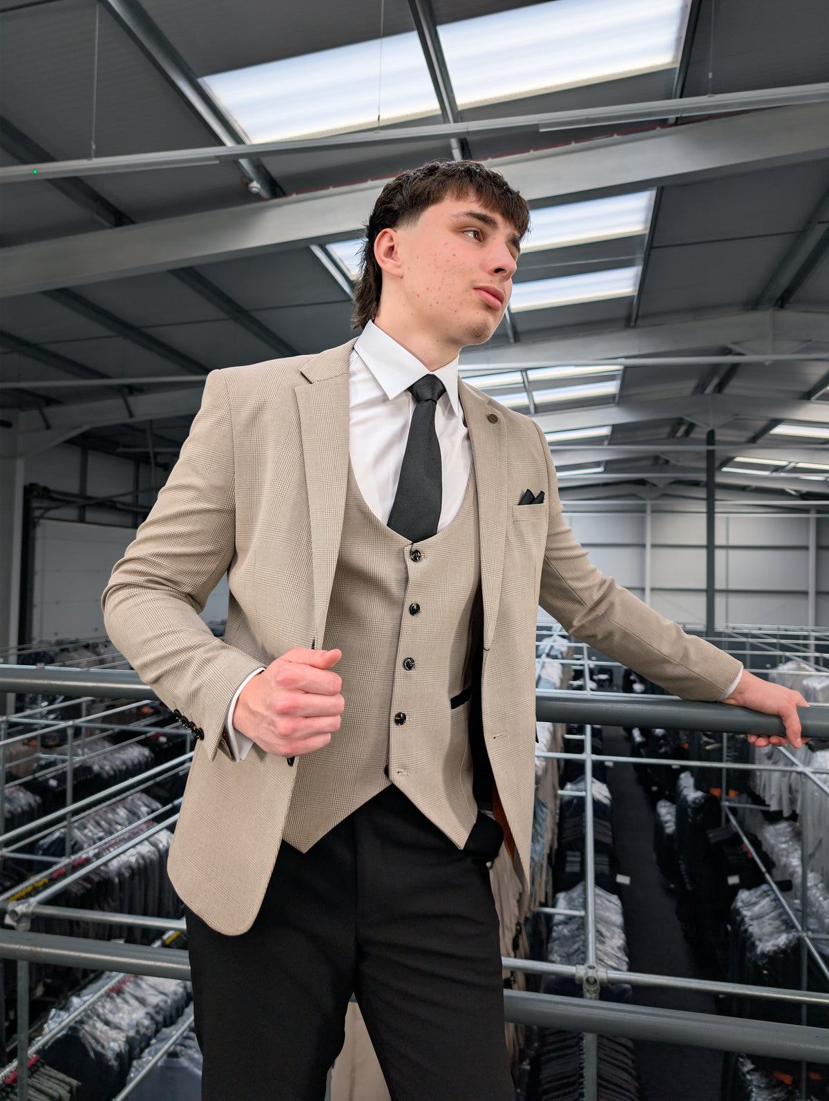 Charles Beige Contrast Three Piece Suit