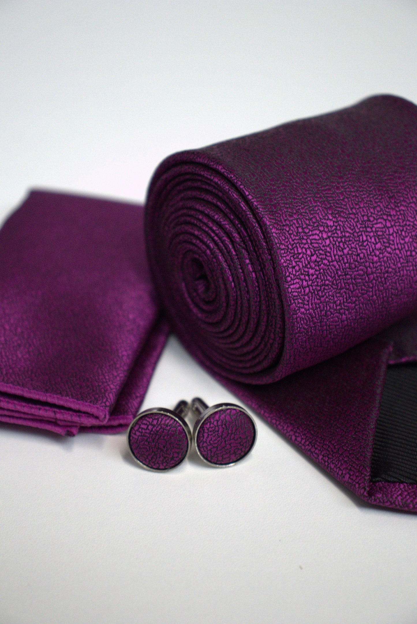 Deep Purple Plum Textured Tie Set