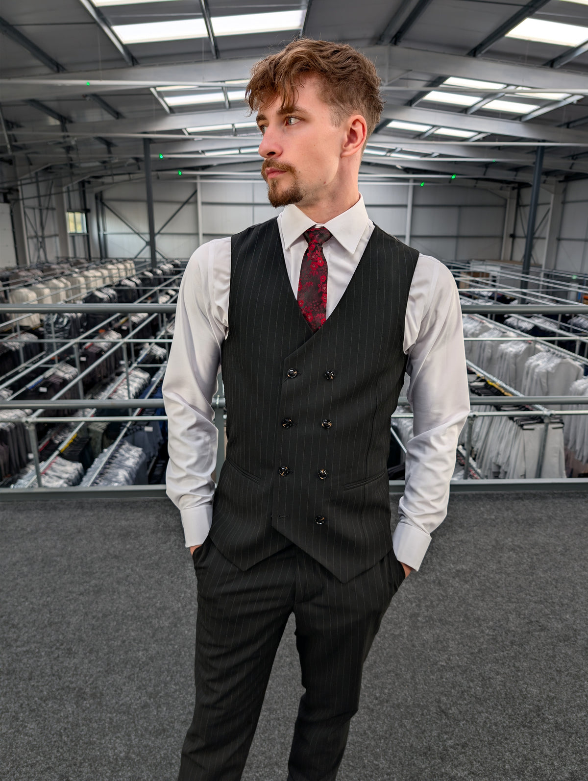 Black Pinstripe Three Piece Suit