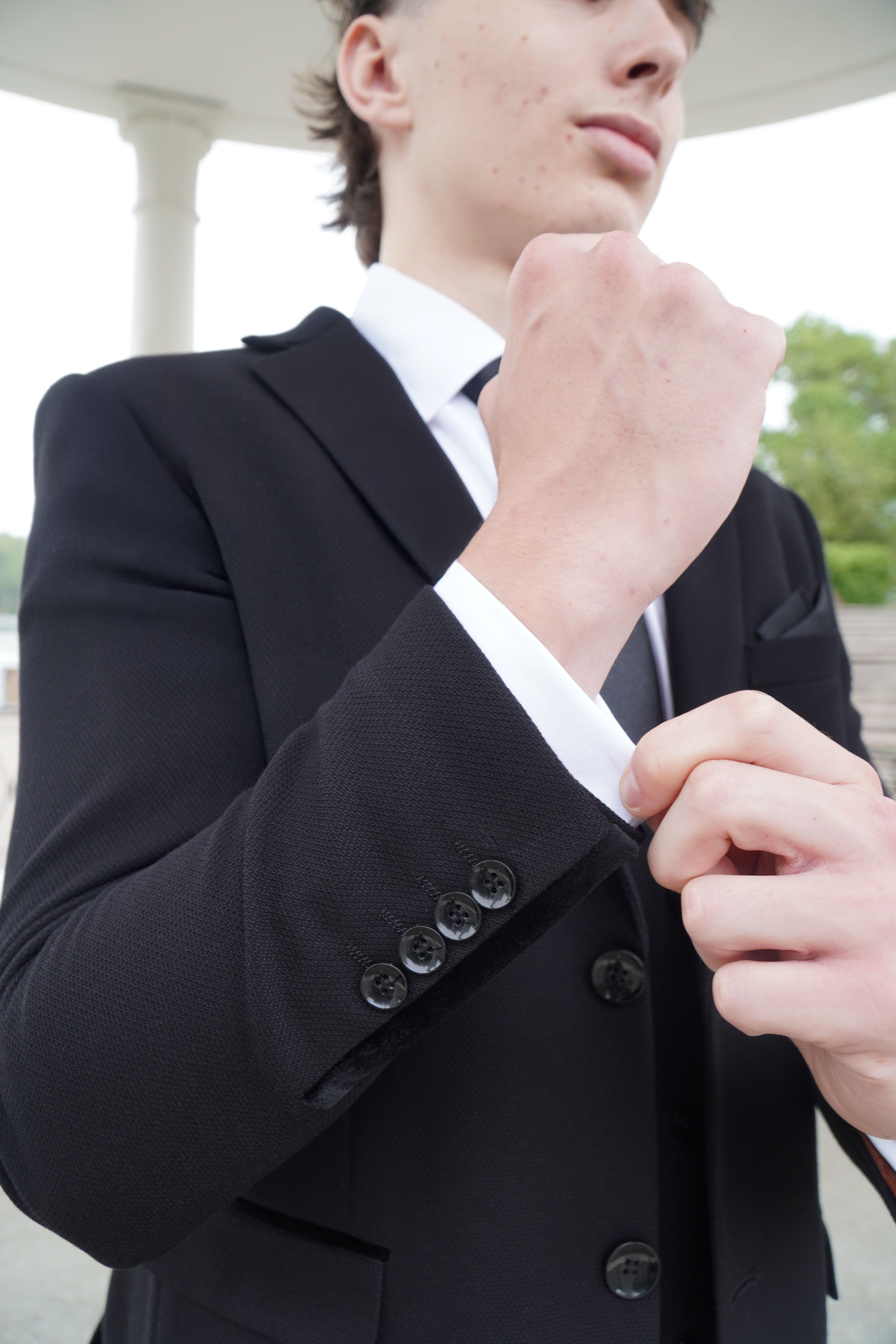 SUITBAE Majid Black Textured Three Piece Suit, formal textured black suit ideal for evening events and grey-haired gents.