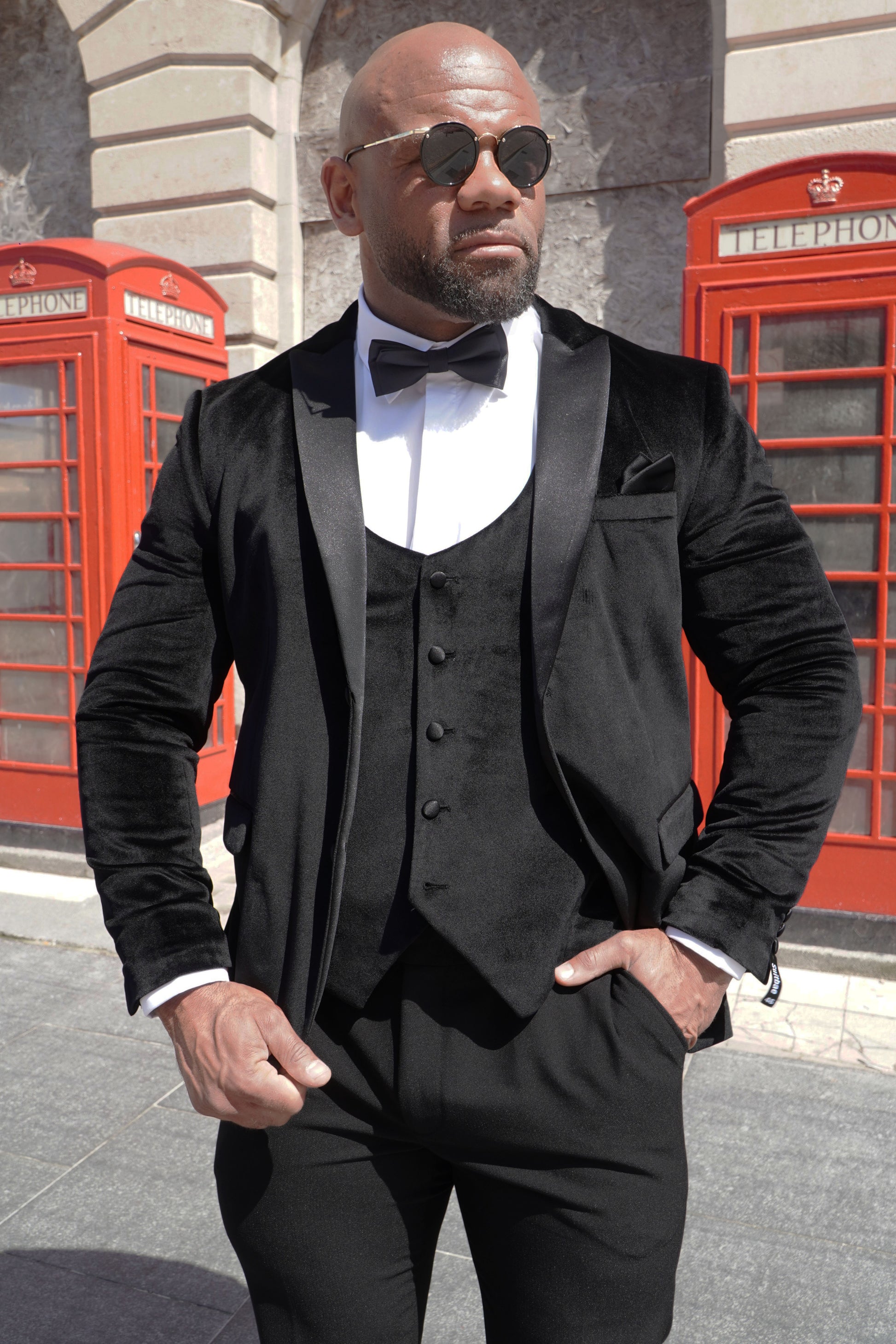 Black Velvet Tuxedo Three Piece Suit with Satin Lapels | SUITBAE SUITBAE.COM Black Velvet Tuxedo Three Piece Suit with Satin Lapels | SUITBAE SUITBAE.COM