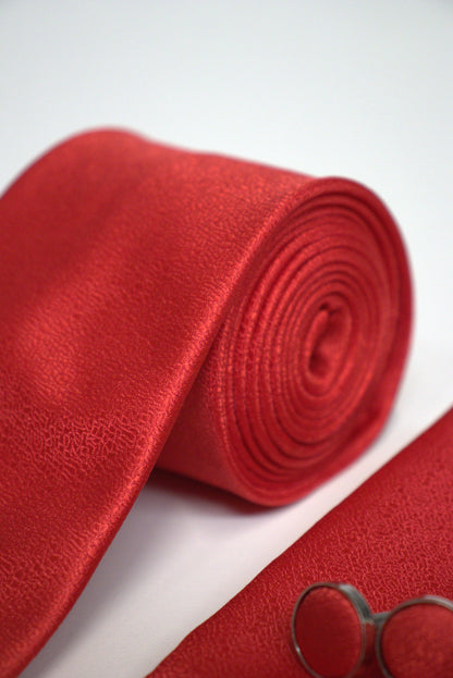 Bright Red (Scarlet / Liverpool Red) Textured Tie Set