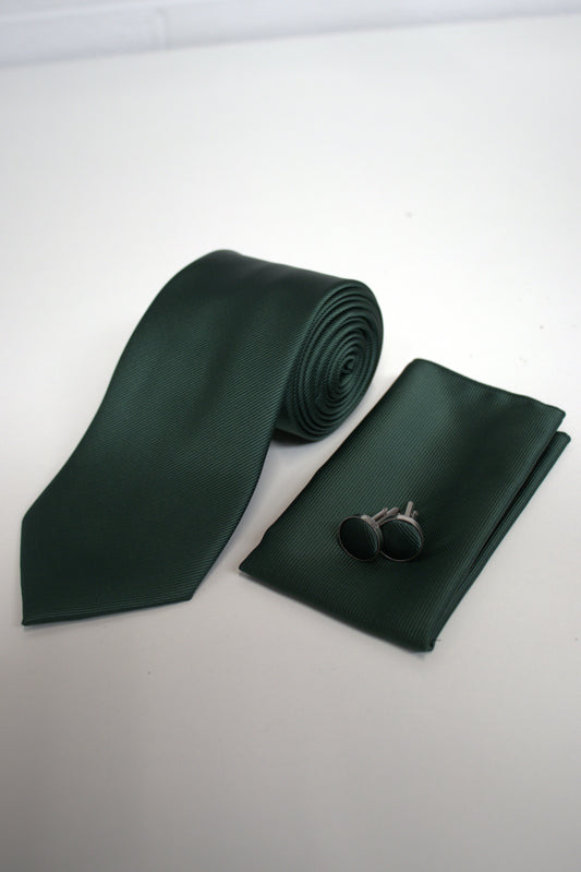Dark Forest / Bottle Green Satin Tie Set