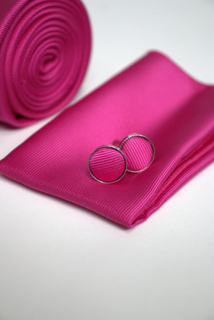 Bright Fuchsia / Magenta Pink Satin Tie Set