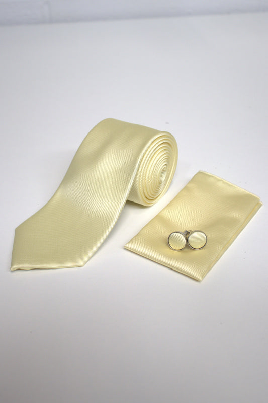 Pale Lemon Yellow Satin Tie Set