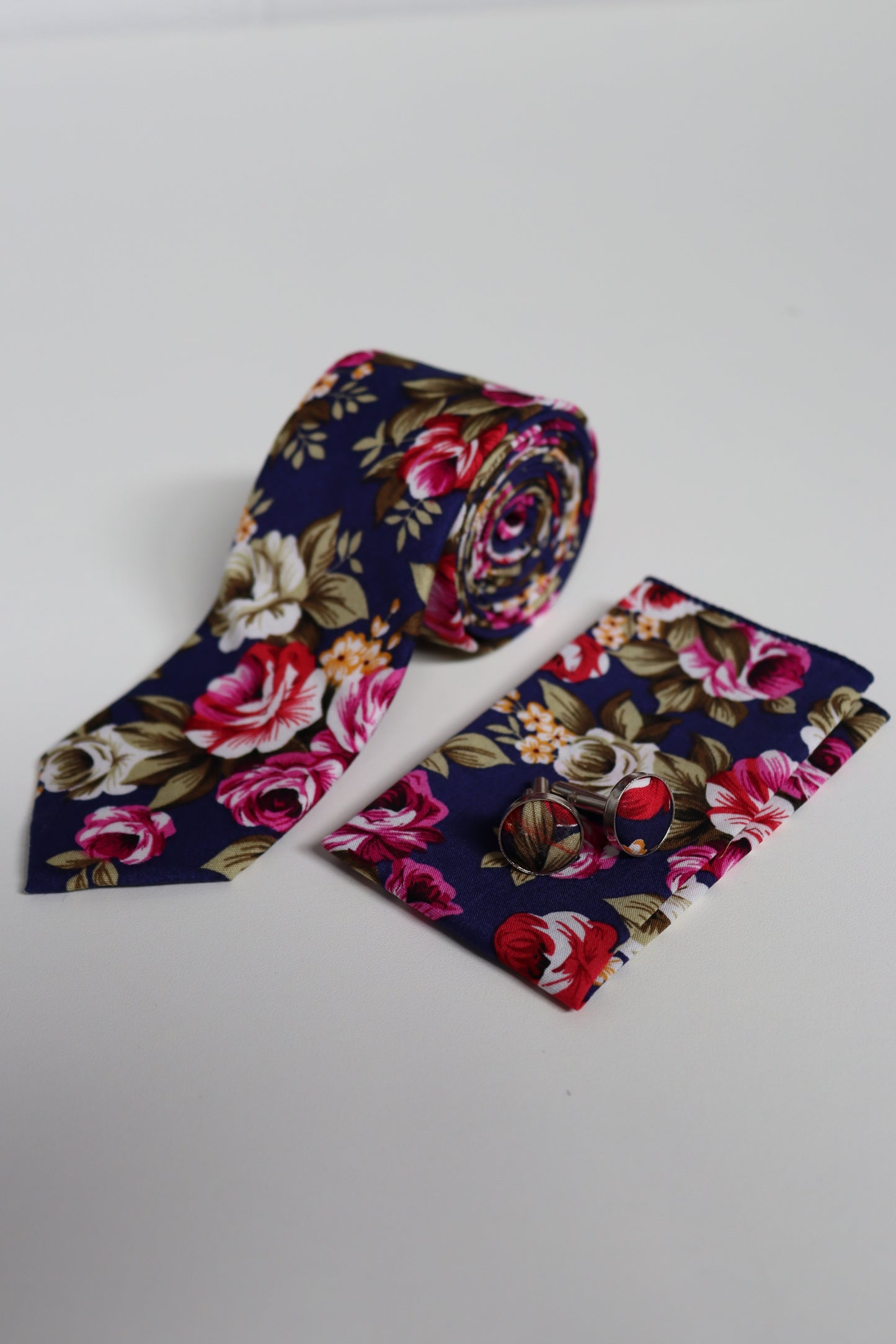 Navy Rose Garden Cotton Tie Set