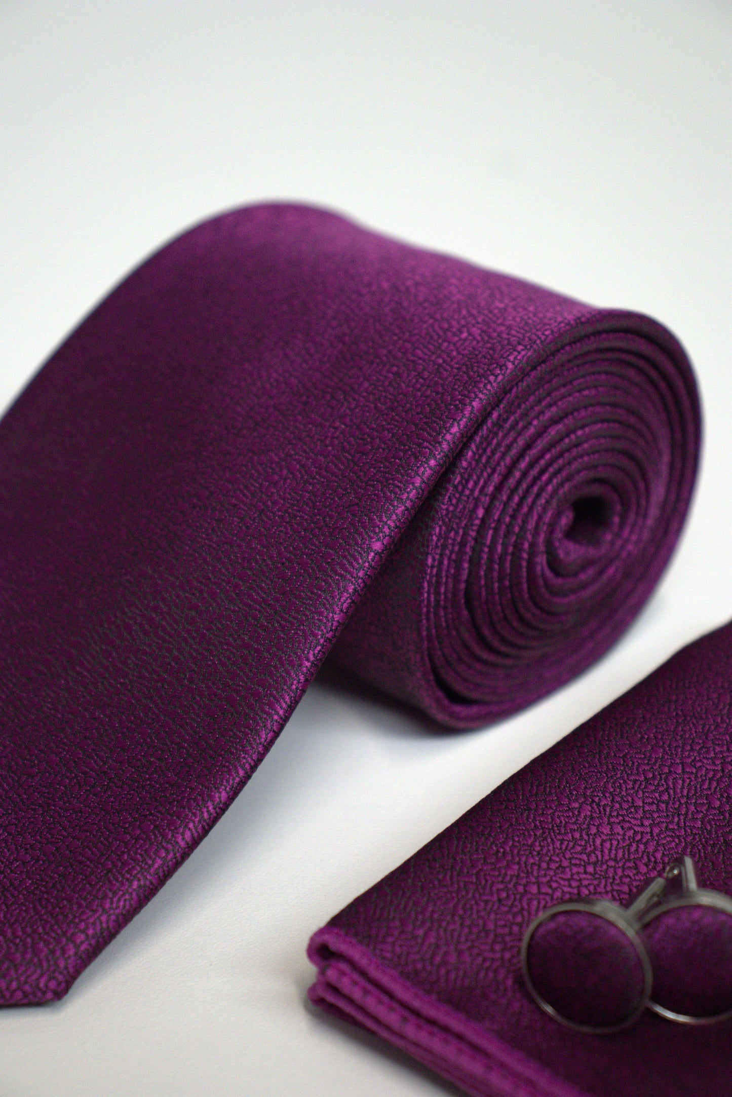 Deep Purple Plum Textured Tie Set
