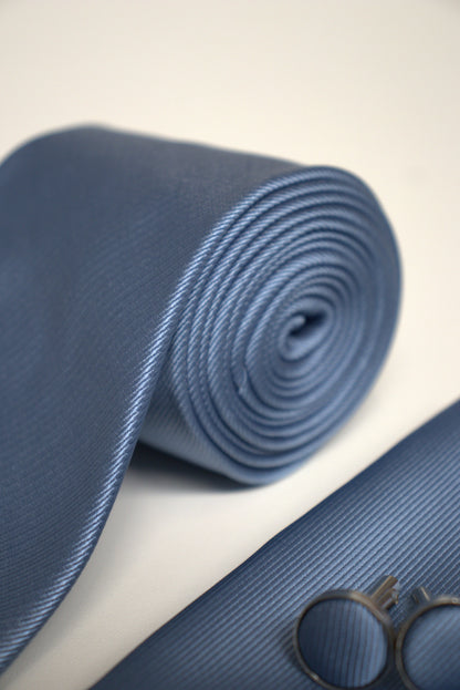Dusty Steel / Slate Blue Satin Tie Set