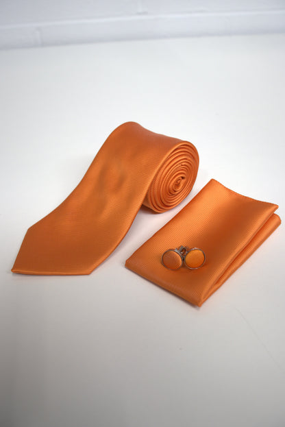 Tangerine Orange Satin Tie Set