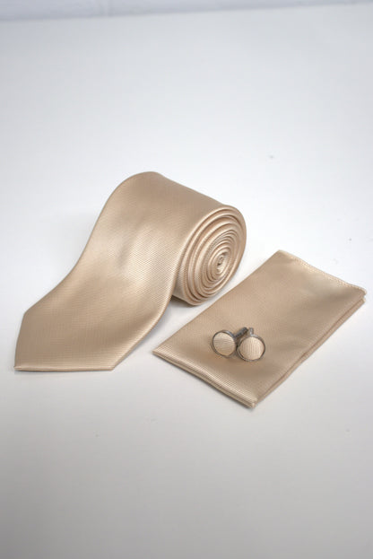 Champagne ivory satin tie set with matching pocket square and cufflinks, men’s accessories for weddings, proms and the races
