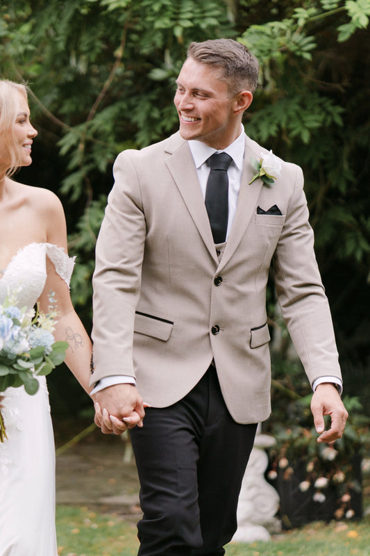 Charles Beige Contrast Three Piece Suit