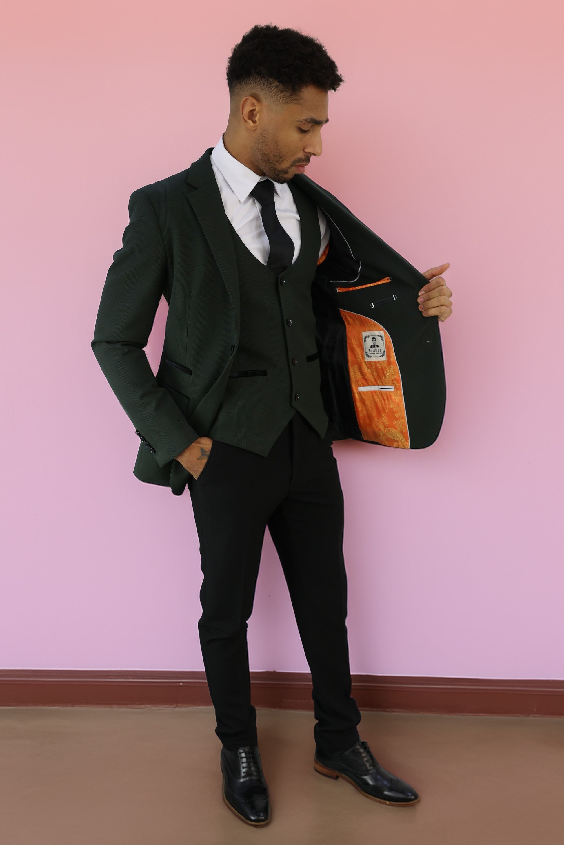 Suitbae Charles Green Contrast Black Suit Style with Comfort Stretch SUITBAE.COM Suitbae Charles Green Contrast Black Suit Style with Comfort Stretch SUITBAE.COM