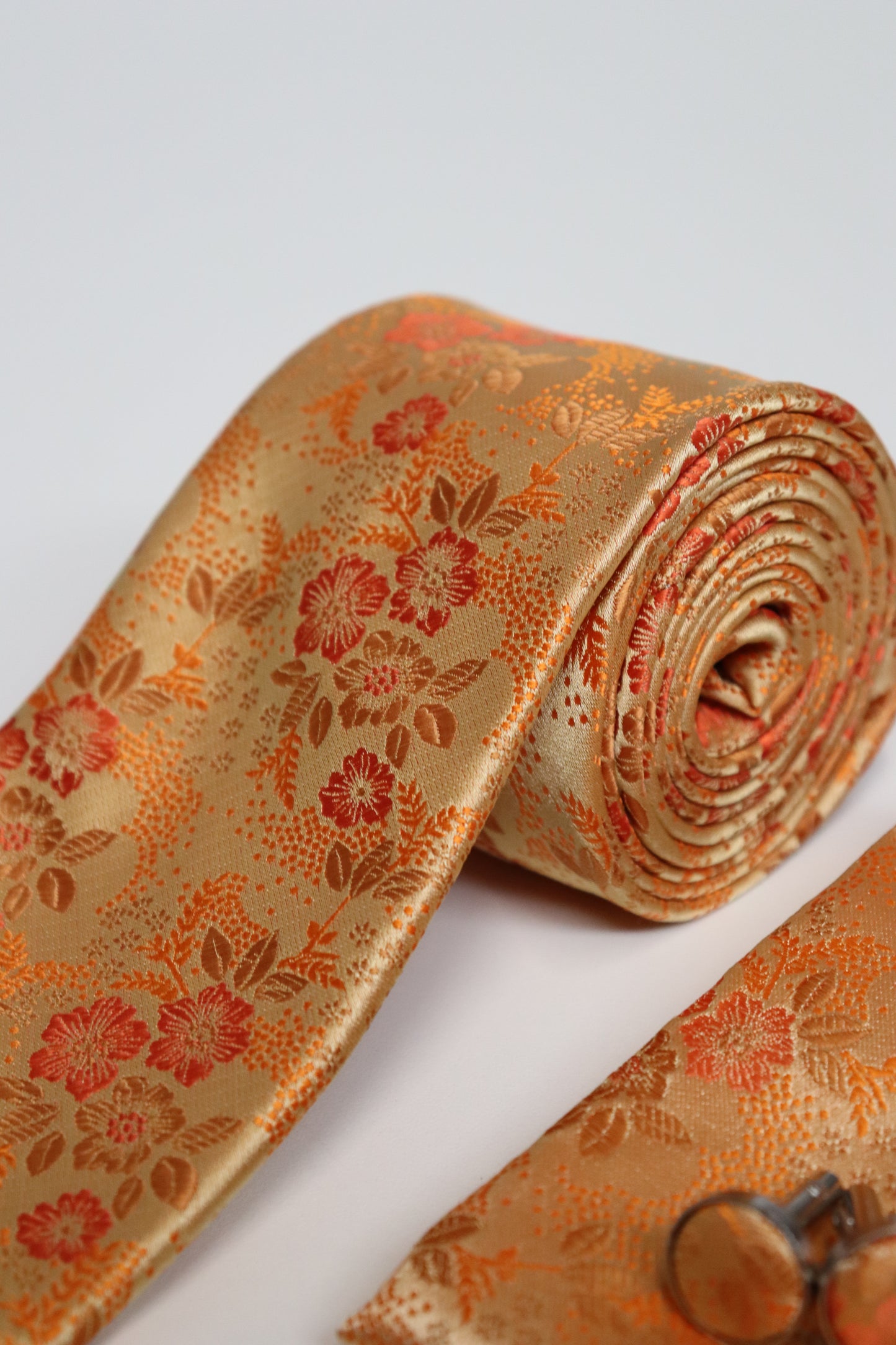 Vivid Orange Floral Tie Set