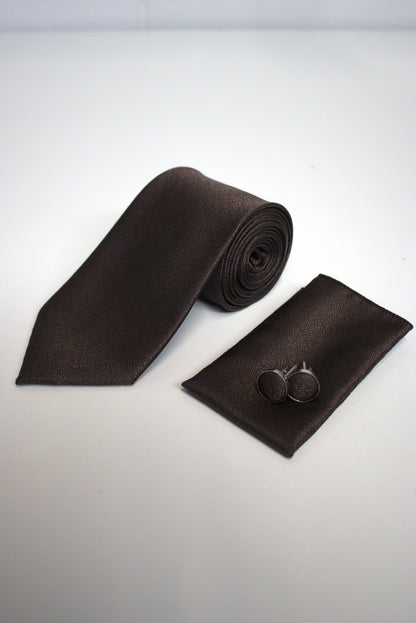 Chocolate Coffee Brown Textured Tie Set