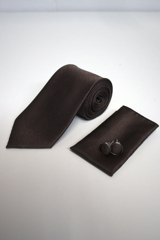 Chocolate Coffee Brown Textured Tie Set
