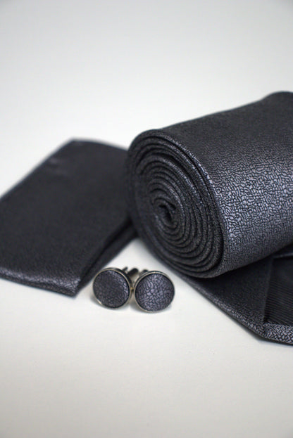 Charcoal Metallic Silver / Grey Textured Tie Set