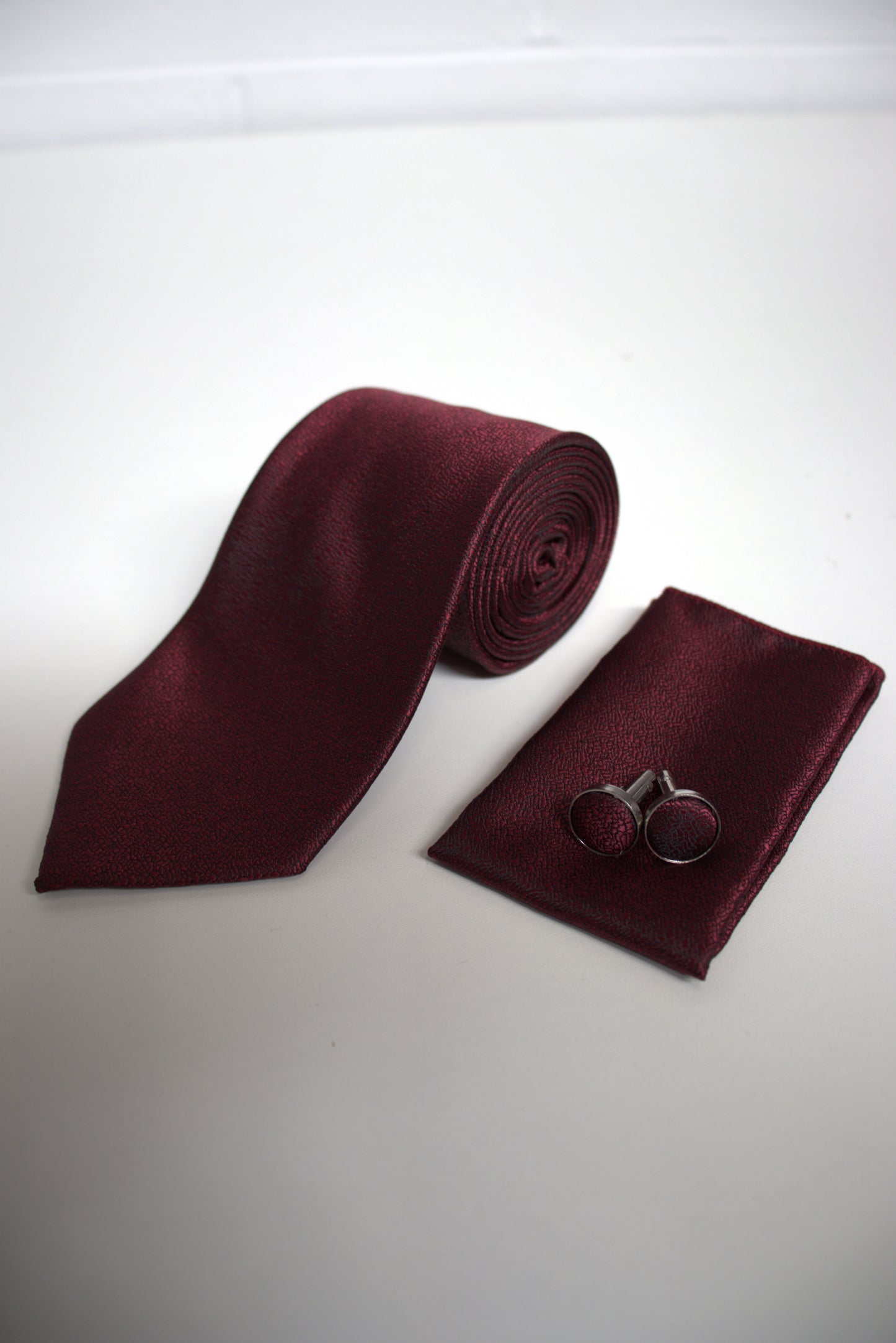 Dark Red / Burgundy Textured Tie Set