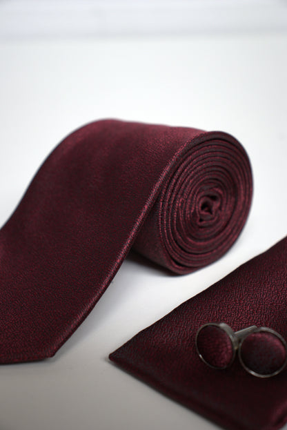 Dark Red / Burgundy Textured Tie Set