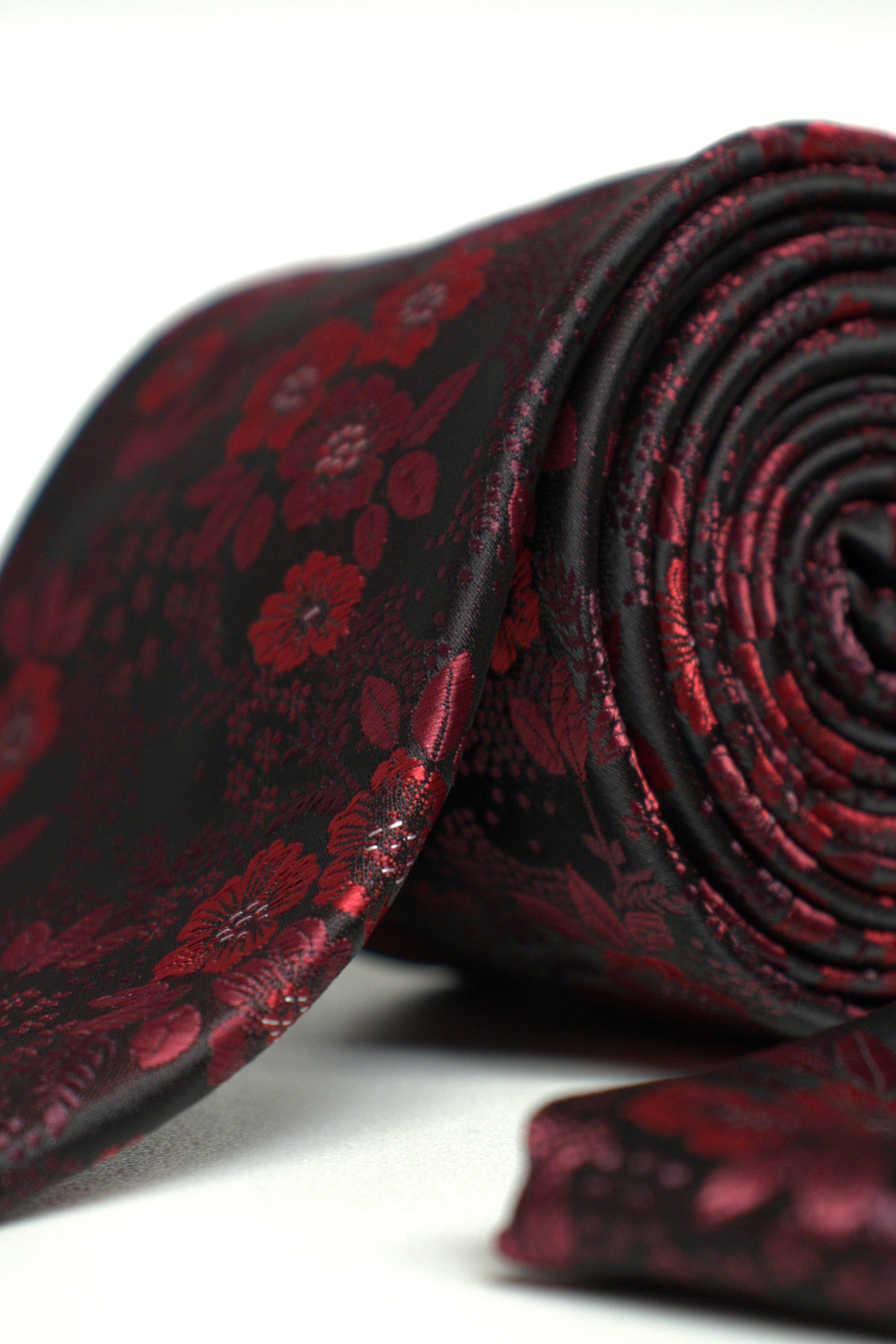 Dark Red Vivid Floral Tie Set